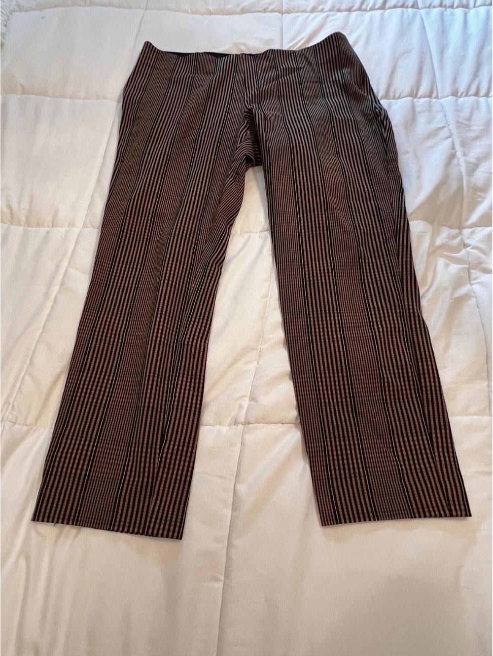 A New Day Women’s size 14 brown and black plaid vertical striped pants workwear